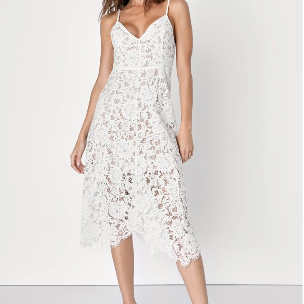 Lulus One Wish White Lace Midi Dress